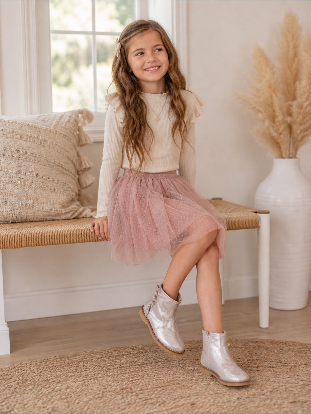 Adorable Girls Elephantito all leather upper ruffle bootie